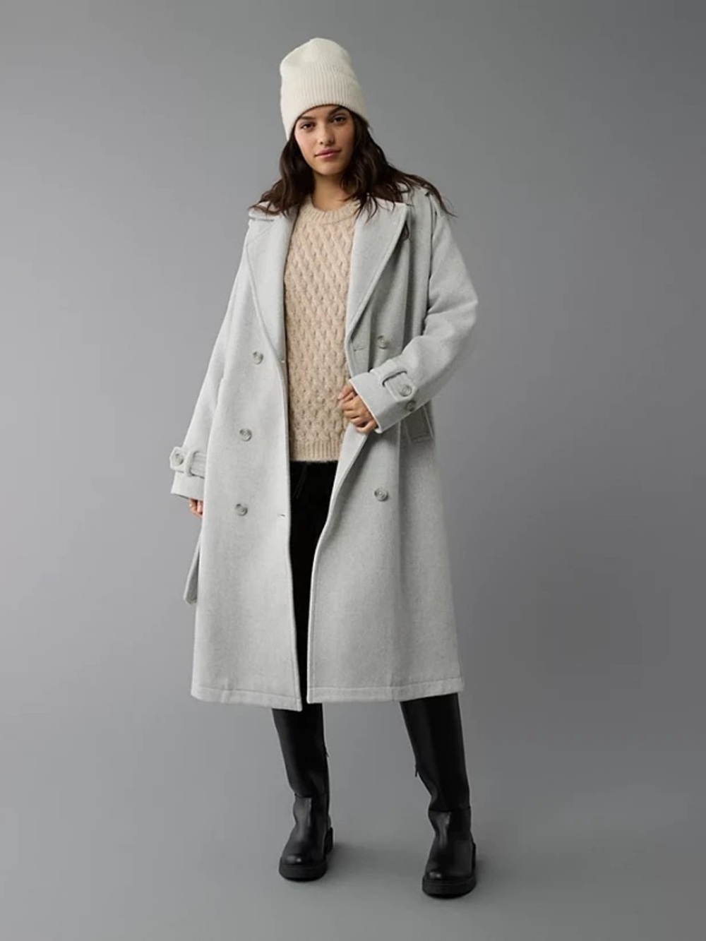 American Eagle Trench Coat in light gray wool blend material size L/XL